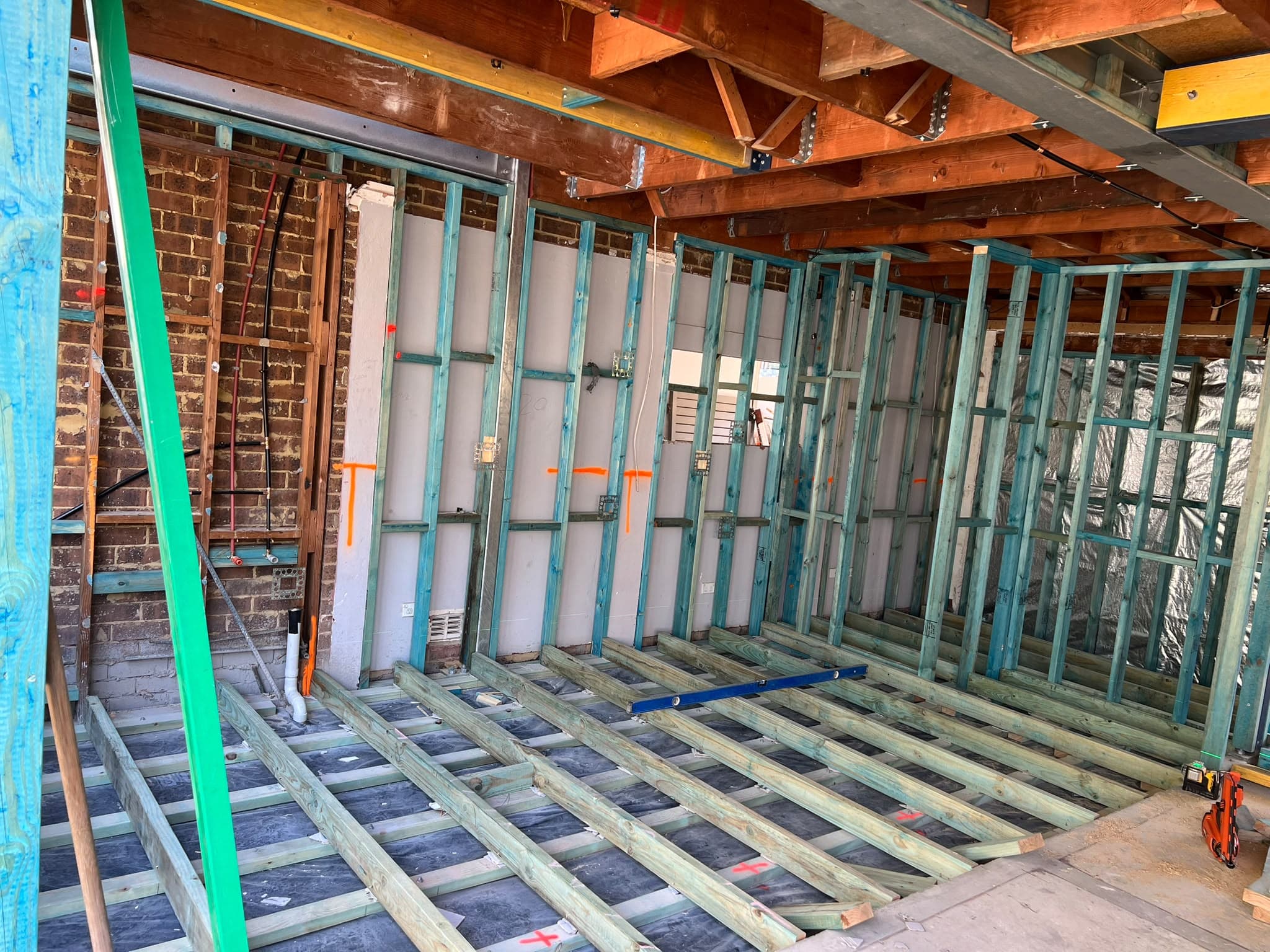 Interior stripped to new stud framing and floor joists