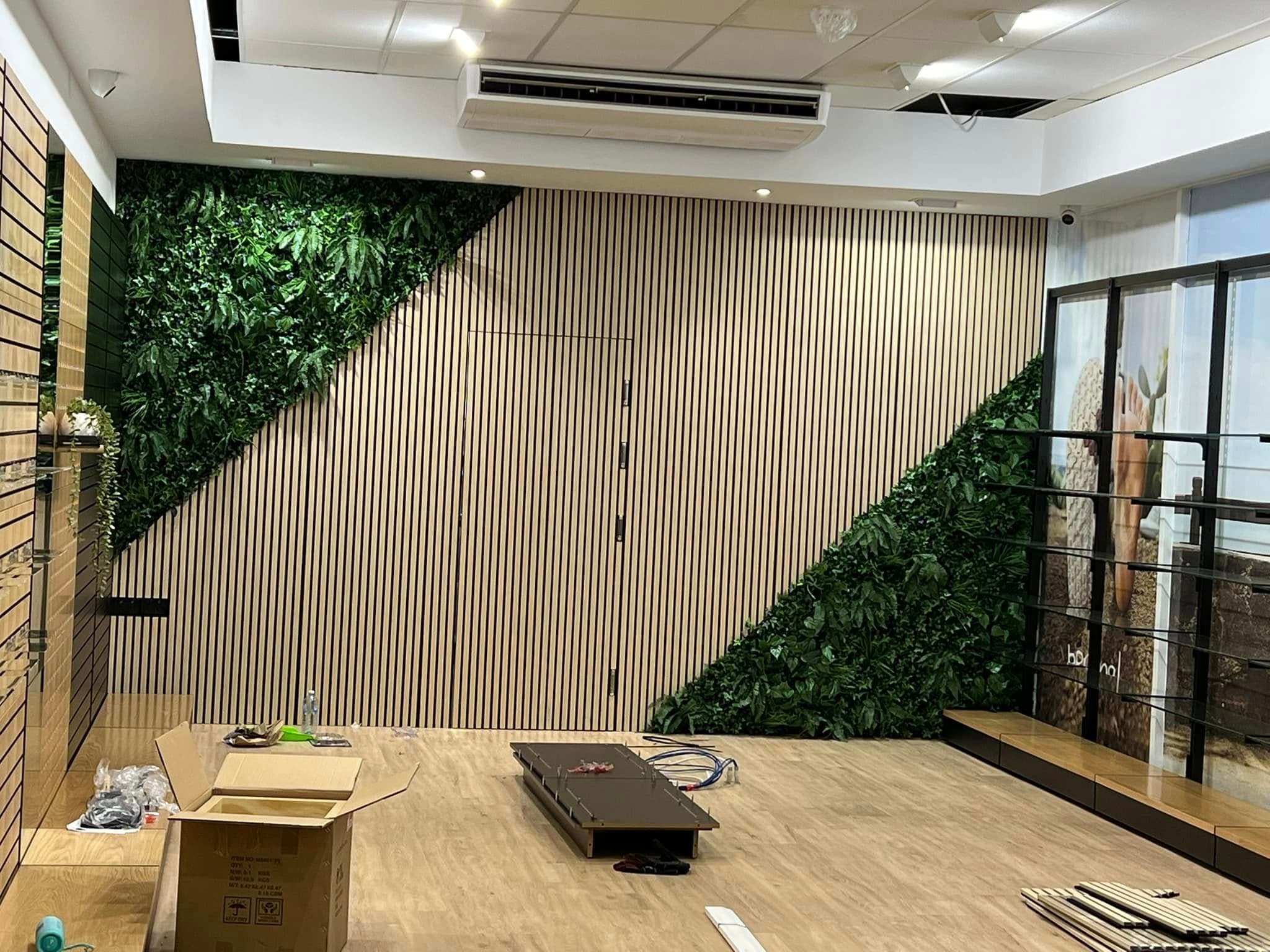 Finished timber slat feature wall