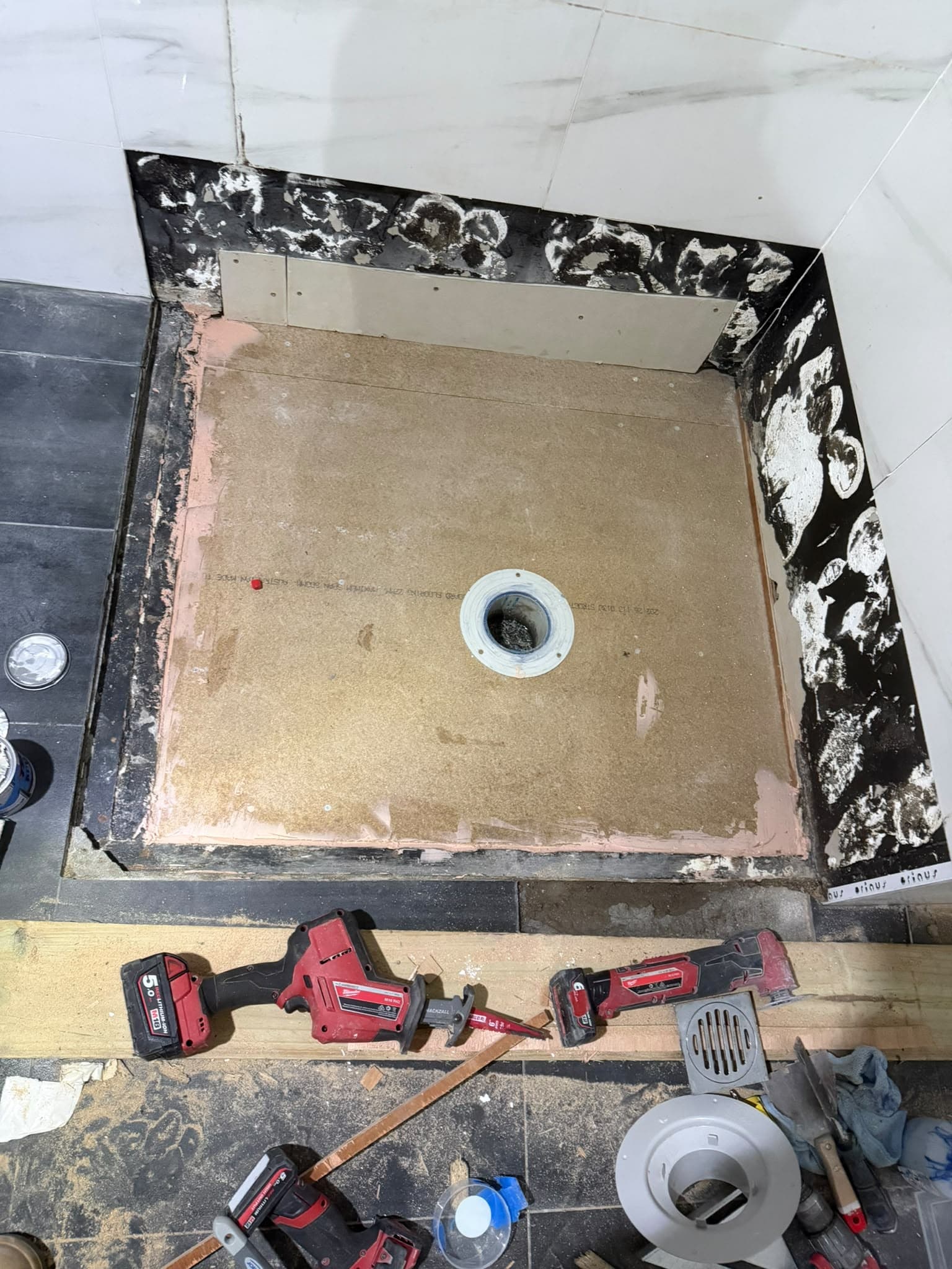 New bathroom floor sheeting and waterproofing